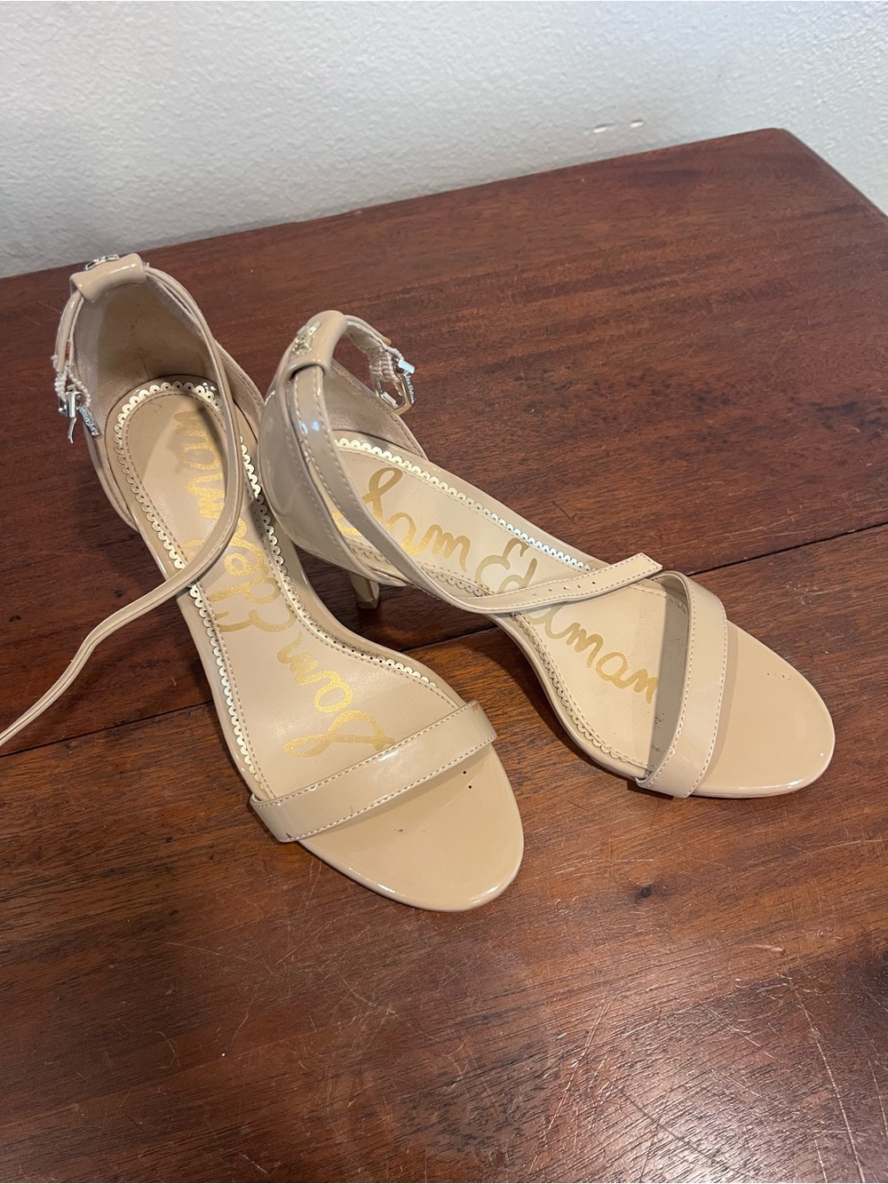 Sam Edelman Nude Patent Ankle-Strap Sandals